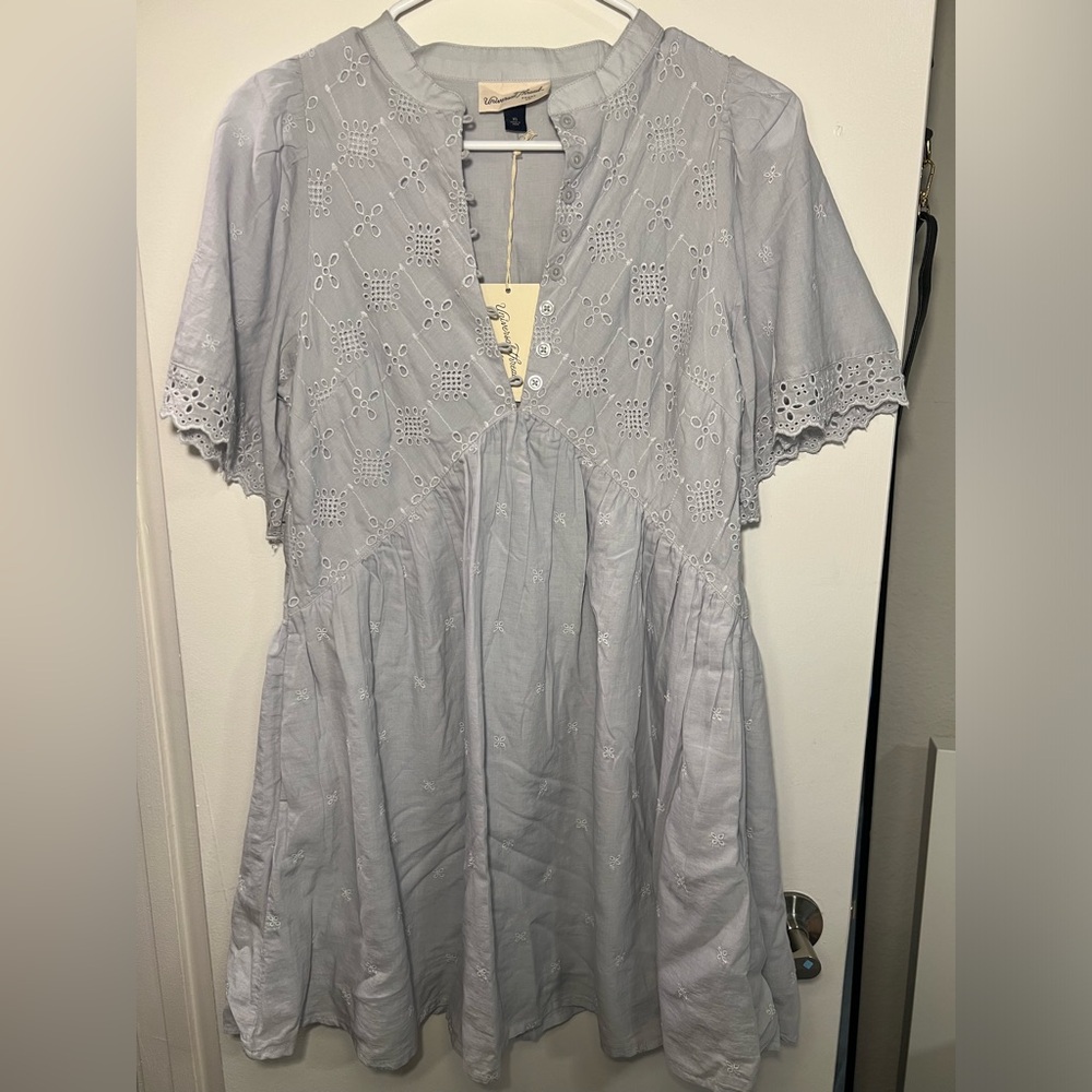 Light Blue Embroidered Tunic Dress